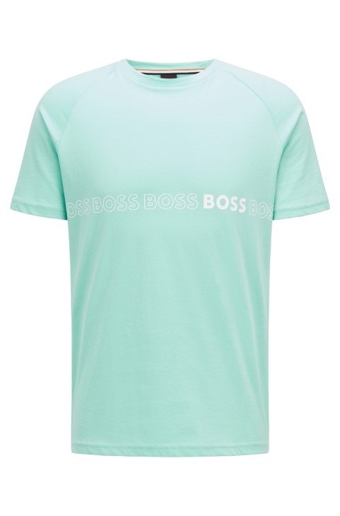 Βαμβακερό μπλουζάκι με λεπτή εφαρμογή με προστασία Upf 50 ανοιχτό πράσινο Hugo Boss