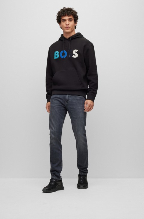 Μαύρο Hugo Boss βαμβακερό φούτερ χαλαρής εφαρμογής με φλις λογότυπο
