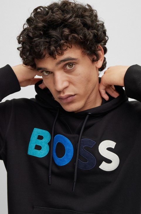 Μαύρο Hugo Boss βαμβακερό φούτερ χαλαρής εφαρμογής με φλις λογότυπο
