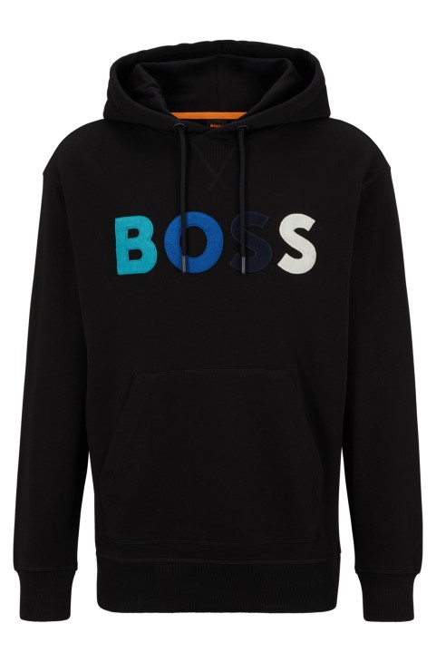 Μαύρο Hugo Boss βαμβακερό φούτερ χαλαρής εφαρμογής με φλις λογότυπο
