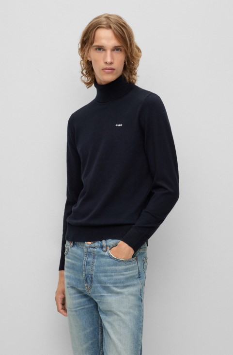 πουλόβερ από μείγμα βαμβακιού με λογότυπο στο στήθος σκούρο μπλε Hugo Boss