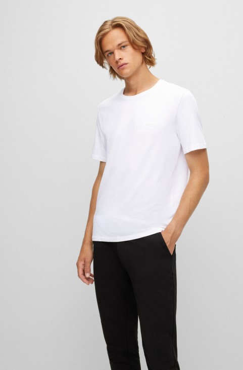 Βαμβακερό μπλουζάκι από ελαστικό κανονικό φόρεμα με λογότυπο αντίθεσης λευκό Hugo Boss