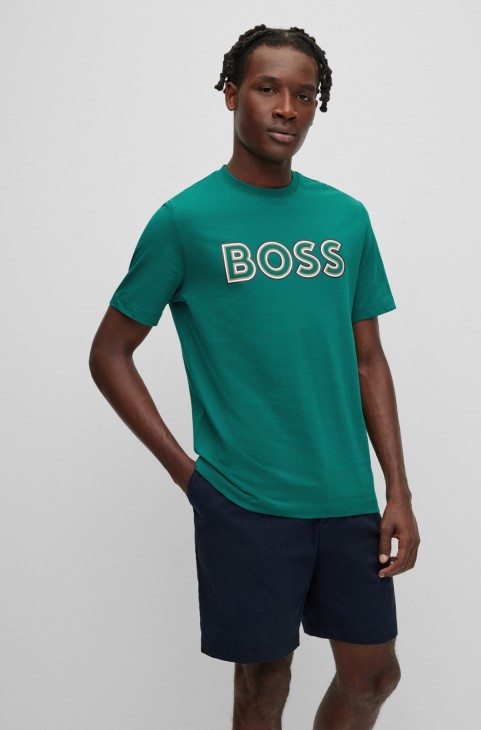 T-shirt από βαμβακερό ζέρσεϊ με λογότυπο Hugo Boss ανοιχτό πράσινο