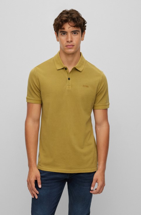 Hugo Boss ανοιχτό πράσινο Slim-fit μπλουζάκι πόλο σε βαμβακερό πικέ