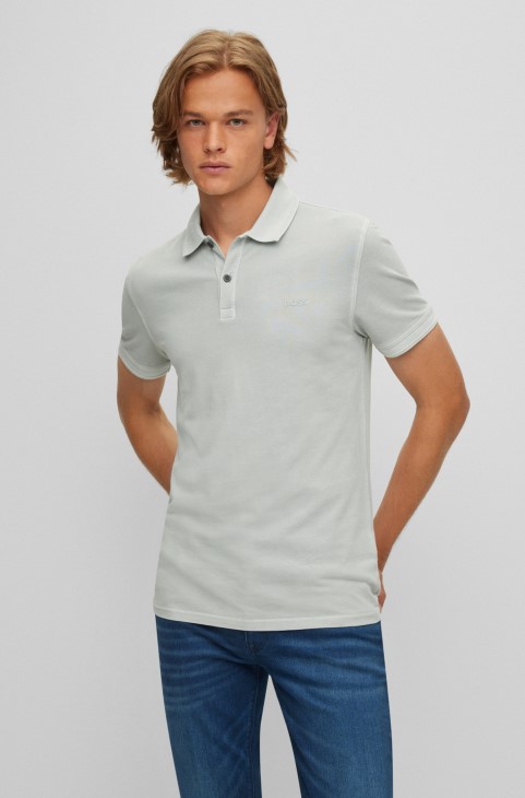 γκρι μπλουζάκι πόλο Hugo Boss Slim-fit σε βαμβακερό πικέ