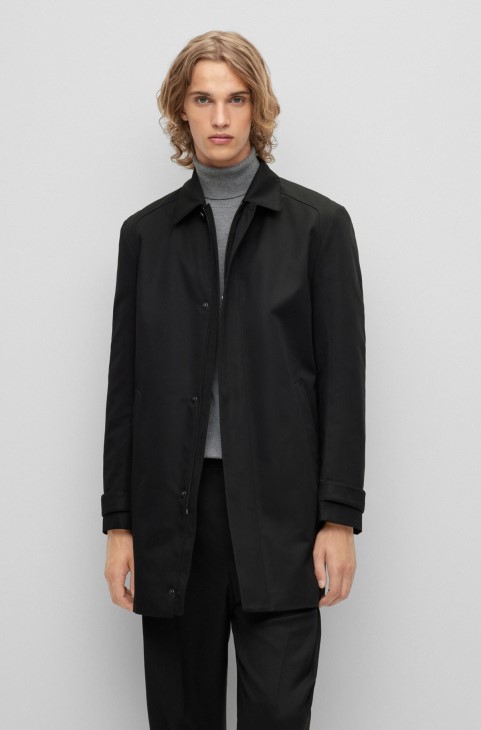 μαύρο παλτό Hugo Boss Slim-fit με επένδυση με υδατοαπωθητικό φινίρισμα