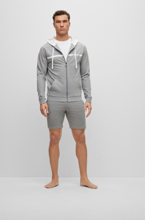 Βαμβακερό σορτς Hugo Boss με λογότυπο αντίθεσης και γκρι κορδόνι
