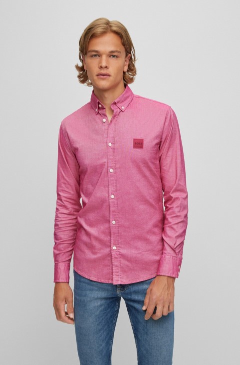 Slim-fit πουκάμισο σε Oxford Stretch βαμβακερό ροζ Hugo Boss