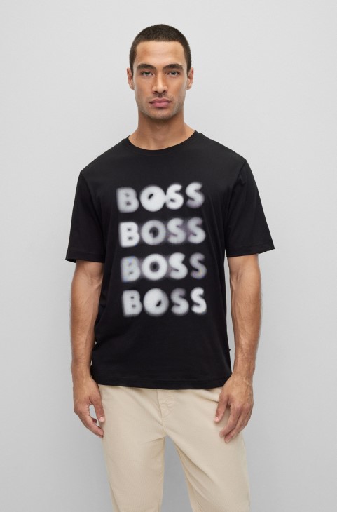 μαύρο βαμβακερό μπλουζάκι σε χαλαρή εφαρμογή με λογότυπο Hugo Boss