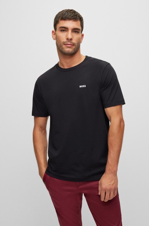 Hugo Boss μαύρο μπλουζάκι ελαστικό από βαμβάκι με λογότυπο αντίθεσης