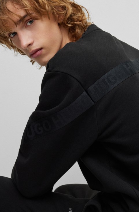 Φούτερ από οργανικό βαμβάκι με επένδυση λογότυπου, μαύρο Hugo Boss
