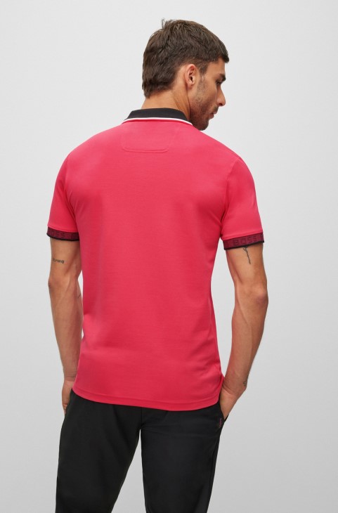 Hugo Boss ροζ Slim-fit μπλουζάκι πόλο με λεπτομέρειες λογότυπου
