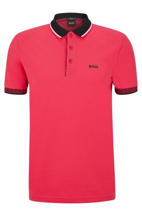 Hugo Boss ροζ Slim-fit μπλουζάκι πόλο με λεπτομέρειες λογότυπου
