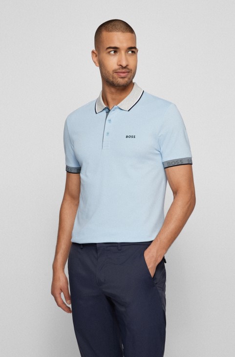 Πόλο μπλουζάκι Hugo Boss Slim-fit με λεπτομέρειες λογότυπου γαλάζιο