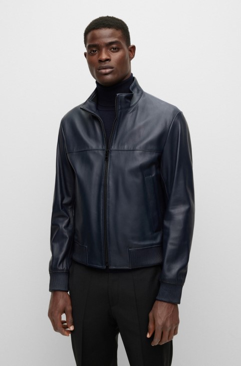 Bomber Jacket σε δερμάτινο Nappa Hugo Boss σκούρο μπλε