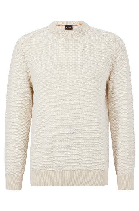 πουλόβερ με λαιμόκοψη από βαμβάκι και καπόκ λευκό Hugo Boss
