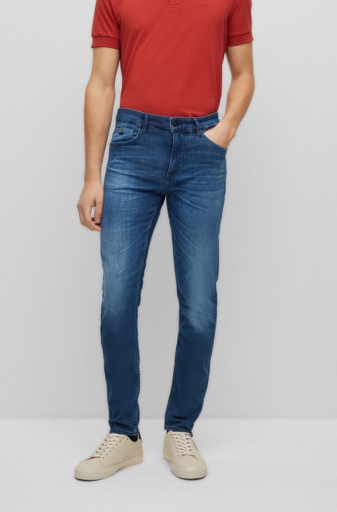 μπλε τζιν Slim-fit σε εξαιρετικά απαλό μπλε ιταλικό τζιν Hugo Boss