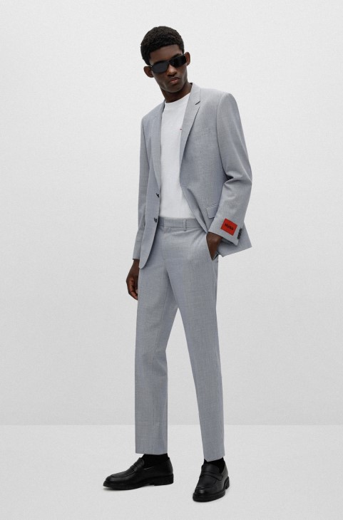 σιέλ κοστούμι Hugo Boss Slim-fit σε Pepita Performance-stretch ύφασμα