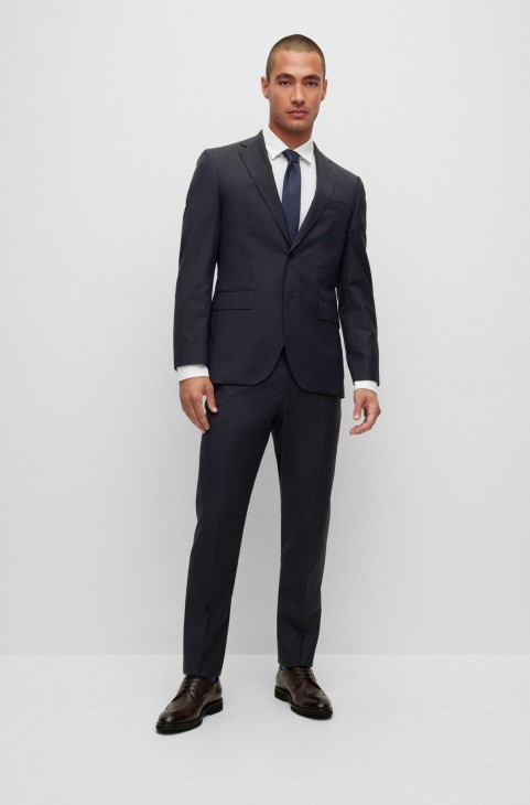 Κοστούμι κανονικής εφαρμογής Hugo Boss σε σκούρο μπλε παρθένο μαλλί με μικρο-μοτίβο