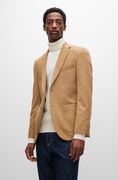 Μπεζ μπουφάν κανονικής εφαρμογής σε υπεύθυνο κασμίρ Hugo Boss