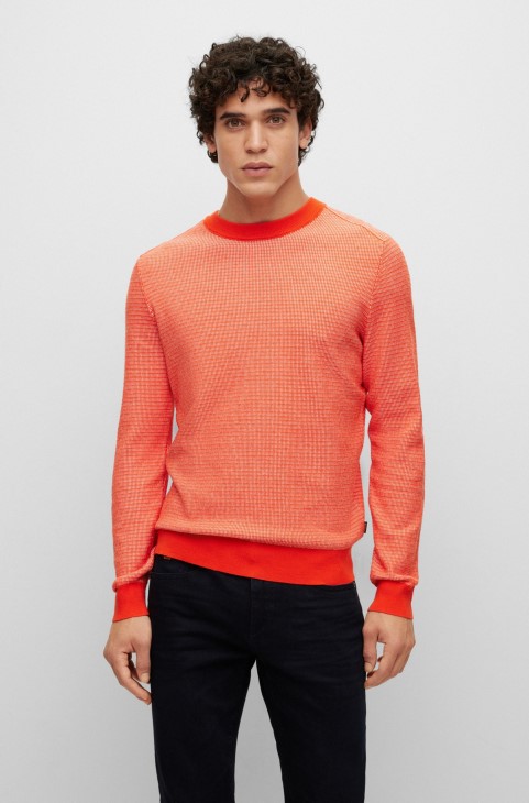 κόκκινο πουλόβερ Hugo Boss από βαμβάκι-κασμίρ με δίχρωμη δομή