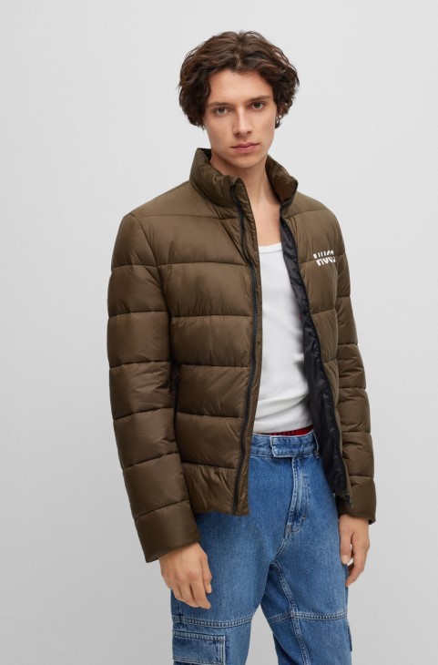 Χακί Slim-fit μπουφάν από υδατοαπωθητικό ανακυκλωμένο ύφασμα Hugo Boss