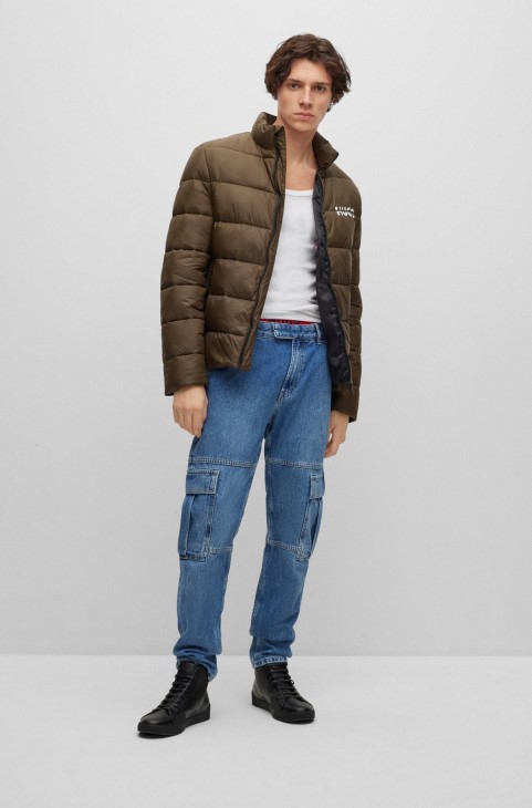 Χακί Slim-fit μπουφάν από υδατοαπωθητικό ανακυκλωμένο ύφασμα Hugo Boss
