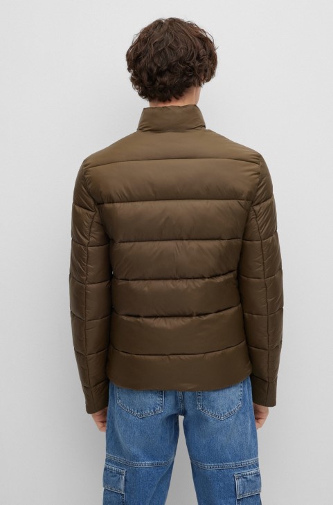 Χακί Slim-fit μπουφάν από υδατοαπωθητικό ανακυκλωμένο ύφασμα Hugo Boss
