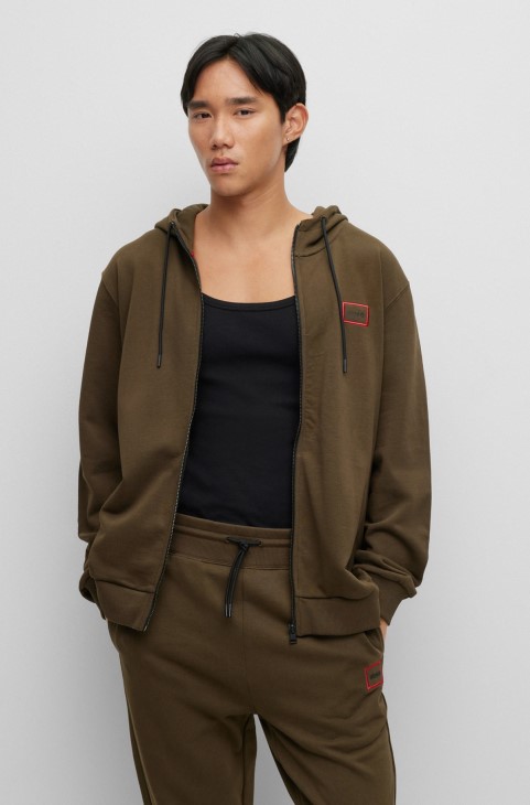 Φούτερ με φερμουάρ σε γαλλικό Terry με λογότυπο Hugo Boss σκούρο πράσινο