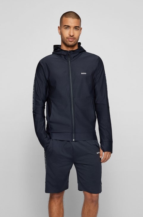 Φούτερ με φερμουάρ Hugo Boss με ένθετα ταινίας λογότυπου σκούρο μπλε