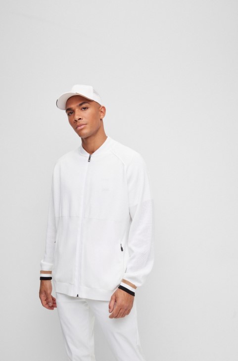 Boss X Matteo Berrettini πλεκτό μπουφάν με φερμουάρ από βαμβάκι με λεπτομέρειες από ρίγες