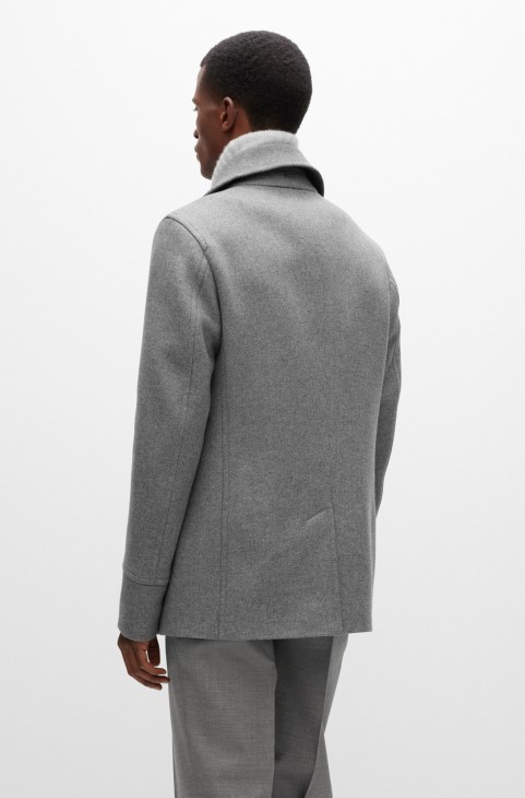Hugo Boss γκρι μάλλινο παλτό με λεπτή εφαρμογή και κλείσιμο με διπλό στήθος

