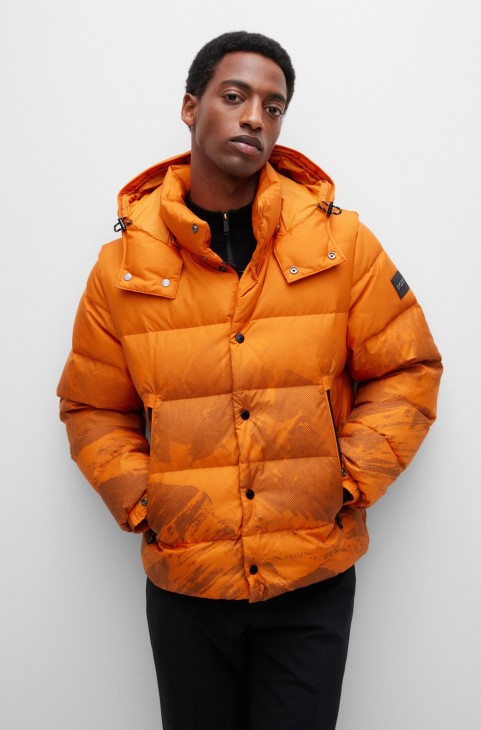 υδατοαπωθητικό πουπουλένιο μπουφάν με εποχιακό σχέδιο ανοιχτό πορτοκαλί Hugo Boss