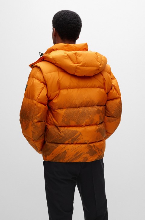 υδατοαπωθητικό πουπουλένιο μπουφάν με εποχιακό σχέδιο ανοιχτό πορτοκαλί Hugo Boss
