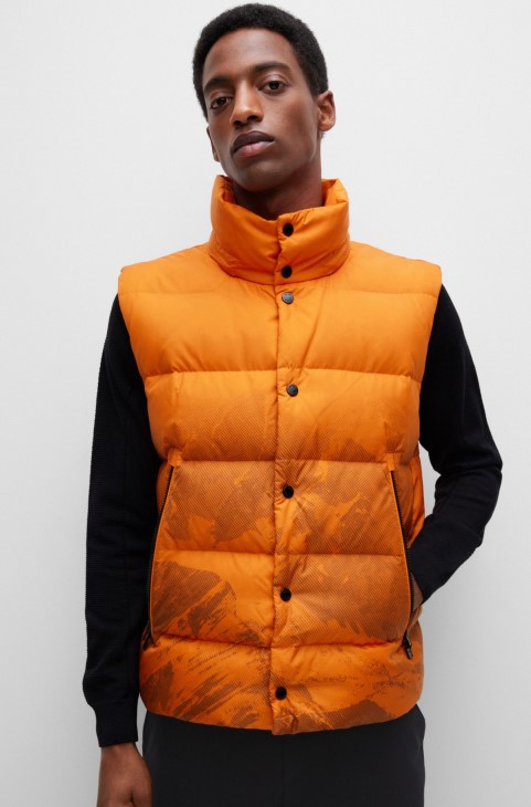 υδατοαπωθητικό πουπουλένιο μπουφάν με εποχιακό σχέδιο ανοιχτό πορτοκαλί Hugo Boss
