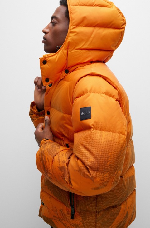 υδατοαπωθητικό πουπουλένιο μπουφάν με εποχιακό σχέδιο ανοιχτό πορτοκαλί Hugo Boss
