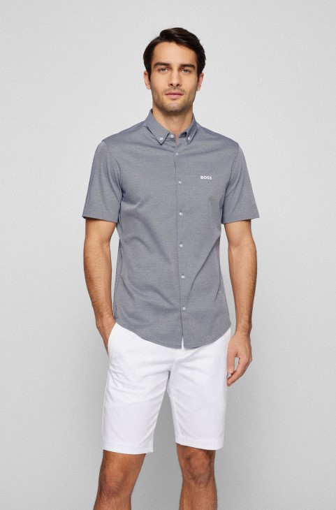 Πουκάμισο φανέλας Hugo Boss με κανονική εφαρμογή με γιακά με κουμπιά σκούρο μπλε