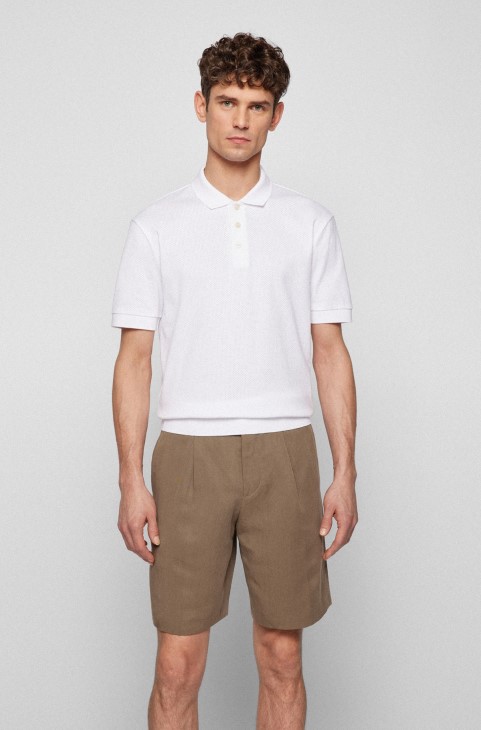 λευκό πουκάμισο πόλο με κανονική εφαρμογή από μερσερίζ βαμβακερό Hugo Boss