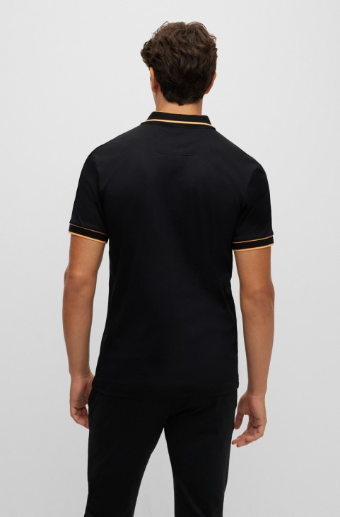 Hugo Boss Interlock-βαμβακερό Slim-fit μπλουζάκι Polo με λογότυπο μαύρο κέντημα
