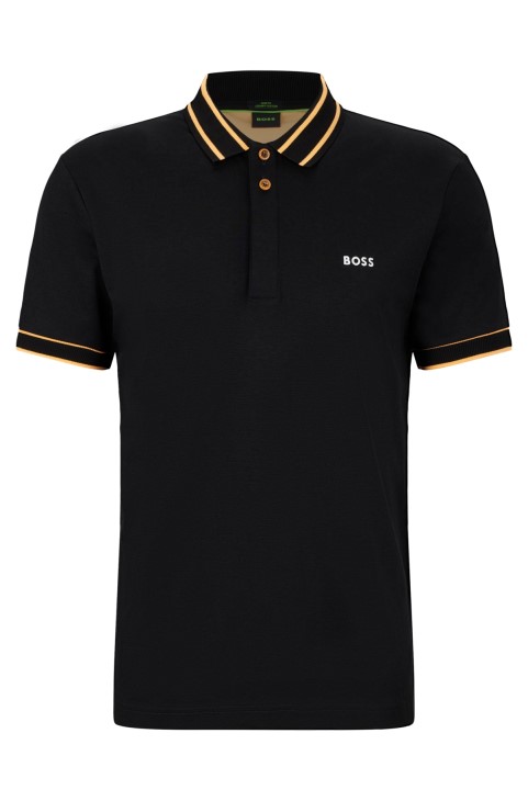 Hugo Boss Interlock-βαμβακερό Slim-fit μπλουζάκι Polo με λογότυπο μαύρο κέντημα
