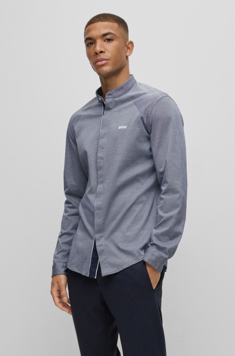 γκρι μπλουζάκι Hugo Boss χωρίς γιακά κανονική εφαρμογή σε βαμβακερό πικέ