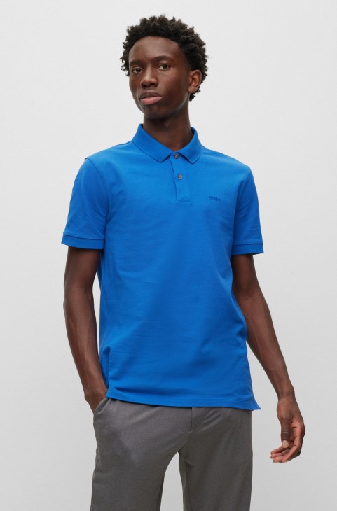 μπλε πουκάμισο πόλο από οργανικό βαμβάκι με κεντημένο λογότυπο Hugo Boss