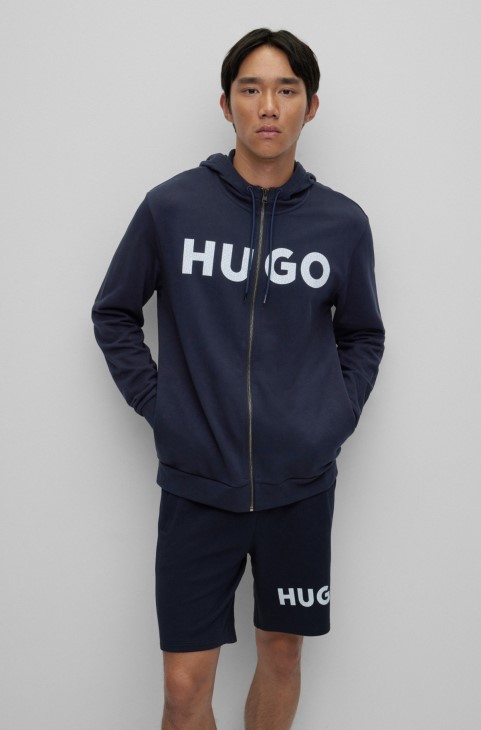 Φούτερ με φερμουάρ σε French Terry με λογότυπο σκούρο μπλε Hugo Boss