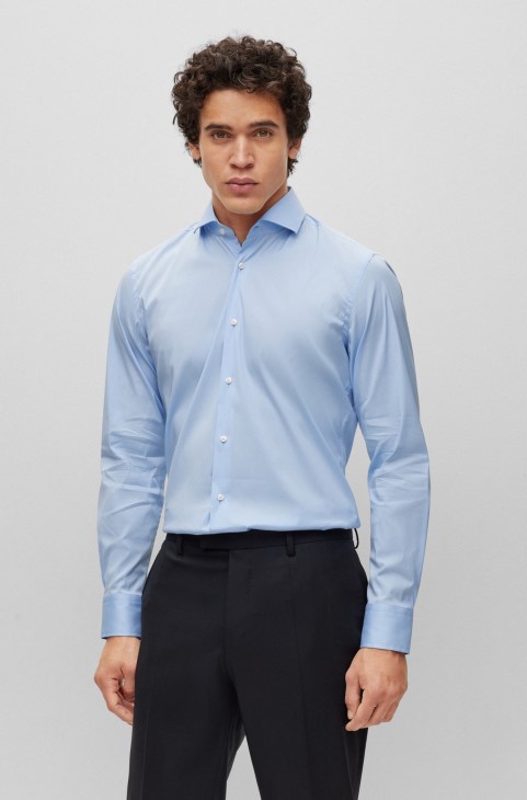 γαλάζιο πουκάμισο με λεπτή εφαρμογή σε εύκολο σιδέρωμα βαμβακερό μείγμα ποπλίνας Hugo Boss
