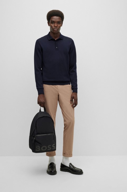 πουλόβερ σε λεπτή εφαρμογή από υπεύθυνο μαλλί με γιακά πόλο σκούρο μπλε Hugo Boss
