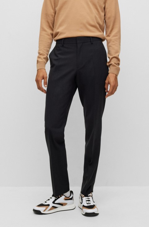 Παντελόνι Hugo Boss με κανονική εφαρμογή από παρθένο μαλλί ελαστικό σκούρο γκρι