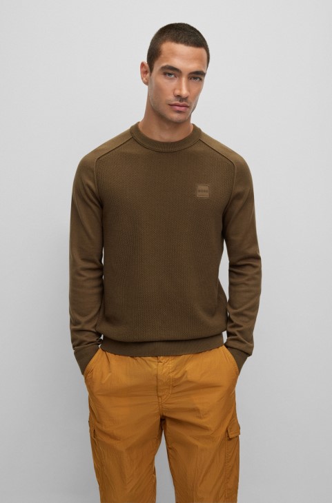 πουλόβερ μικτής κατασκευής από βαμβάκι-κασμίρ με υφαντή ετικέτα σκούρο πράσινο Hugo Boss