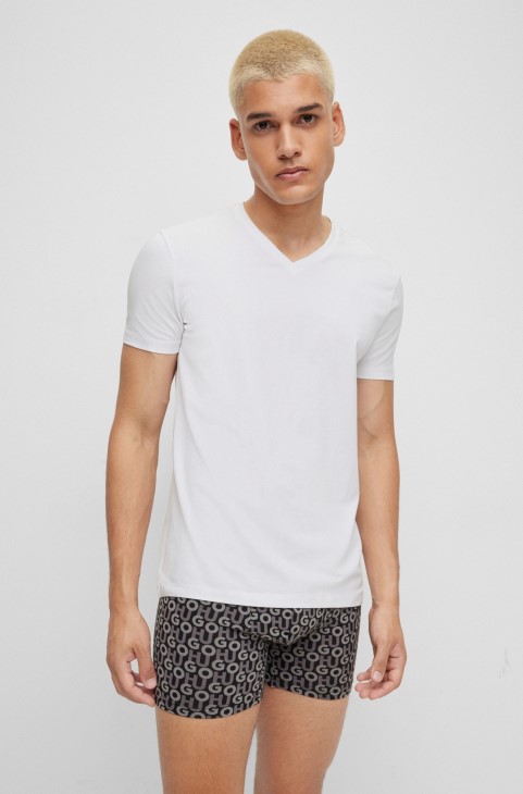 δύο πακέτα μπλουζάκια με λαιμόκοψη σε λαιμόκοψη σε στρετ βαμβακερό Jersey Hugo Boss λευκό