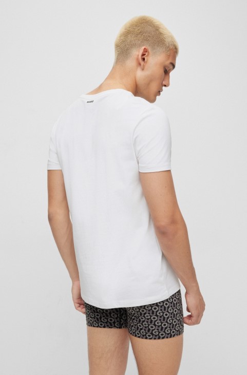 δύο πακέτα μπλουζάκια με λαιμόκοψη σε λαιμόκοψη σε στρετ βαμβακερό Jersey Hugo Boss λευκό
