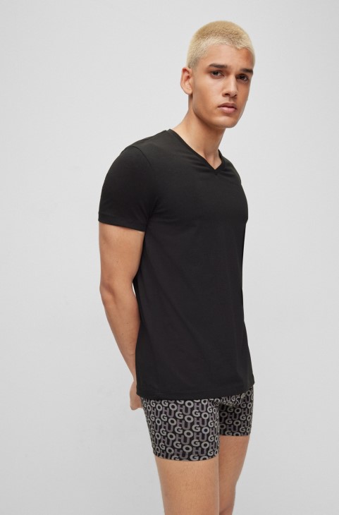 δύο πακέτα μπλουζάκια με λαιμόκοψη σε λαιμόκοψη σε στρετ βαμβακερό Jersey Hugo Boss λευκό
